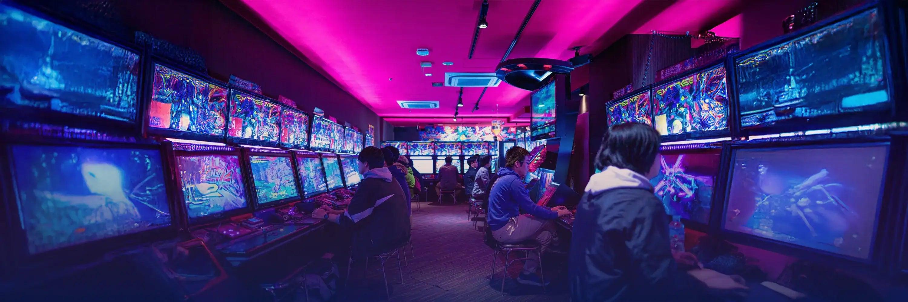 Crypto gaming arcade symbolizing digital trading culture – CUKIDRIP Exit Liquidity Collection featuring premium crypto apparel & digital streetwear designs