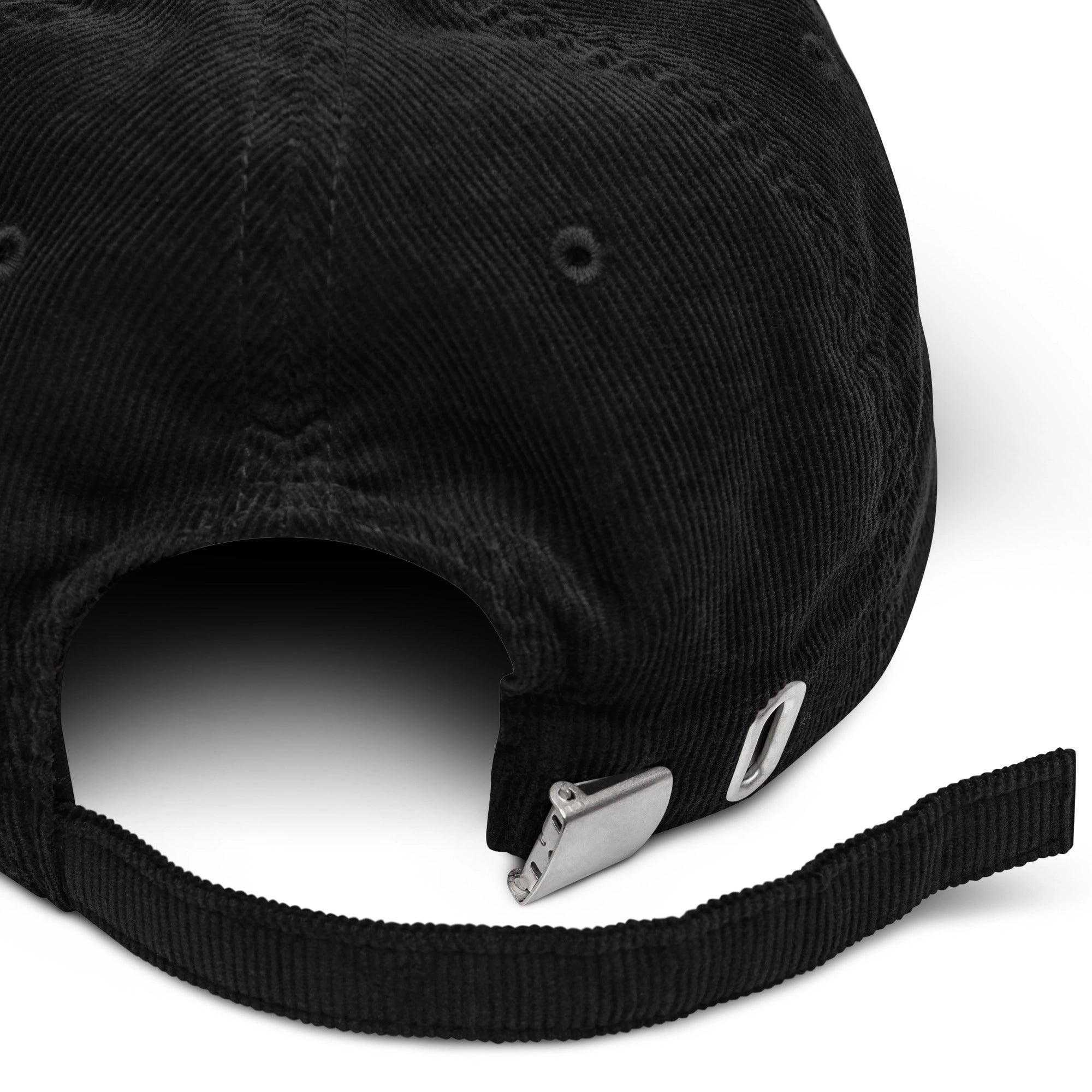 Black Corduroy Cap Zero Fiat Given | Back View with Metal Buckle Closure