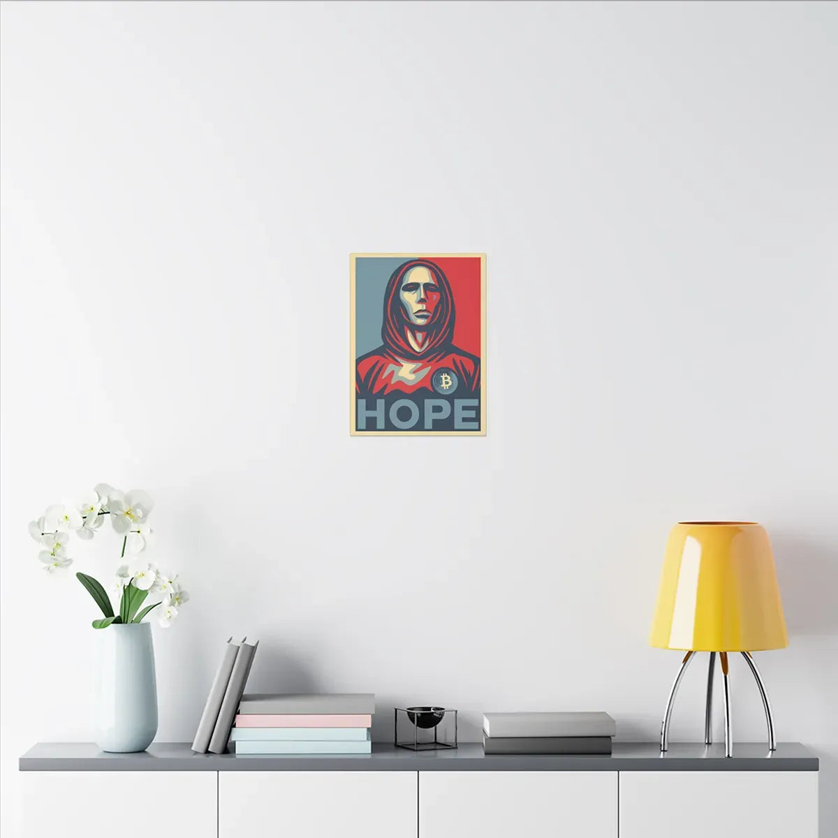 Satoshi Hope Canva on Wall in small Size with objects for comparison | Premium Crypto Products at CUKIDRIP