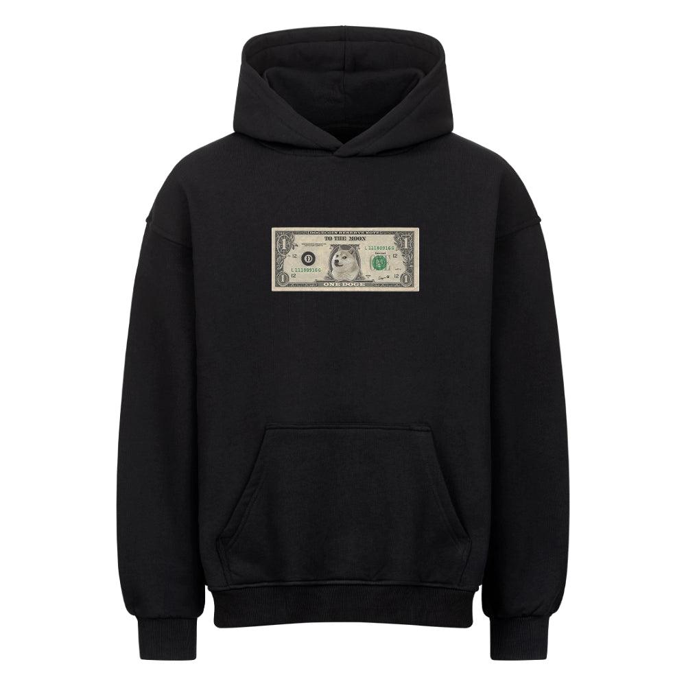 Premium Black Oversized Hoodie Fedoge | Doge Dollar Meme Print Front View by CUKIDRIP