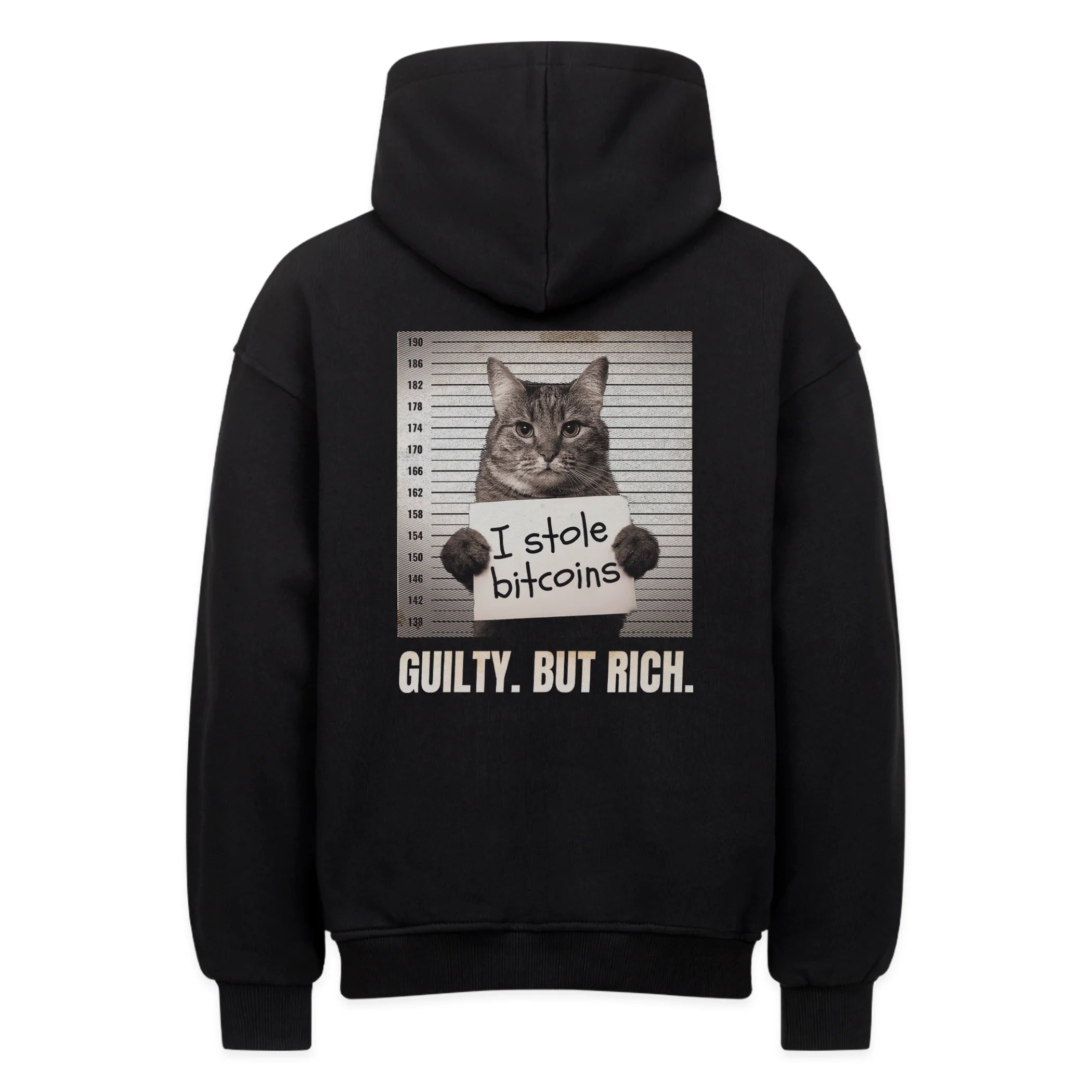 High Quality Oversized Hoodie in Black featuring Meowney Heist | Backprint Design for premium Crypto Streetwear by CUKIDRIP