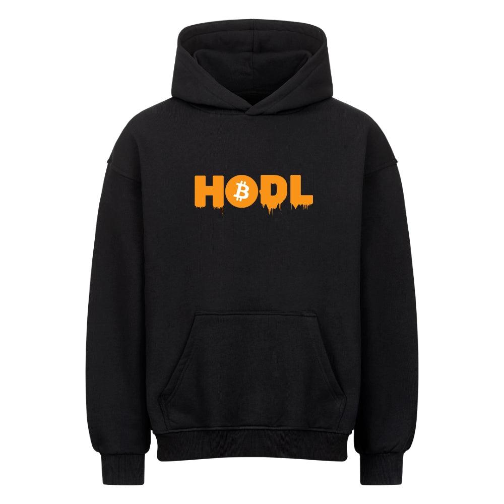 Premium Black Oversized Hoodie HODL Or Die Trying | Front View Bitcoin Orange Crypto Streetwear Print by CUKIDRIP
