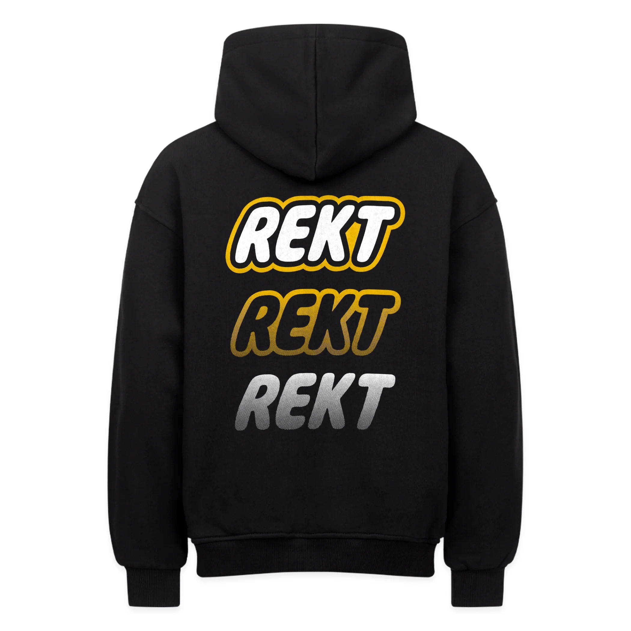 Premium Black Oversized Hoodie REKT | Back View with Fading Triple REKT Print by CUKIDRIP