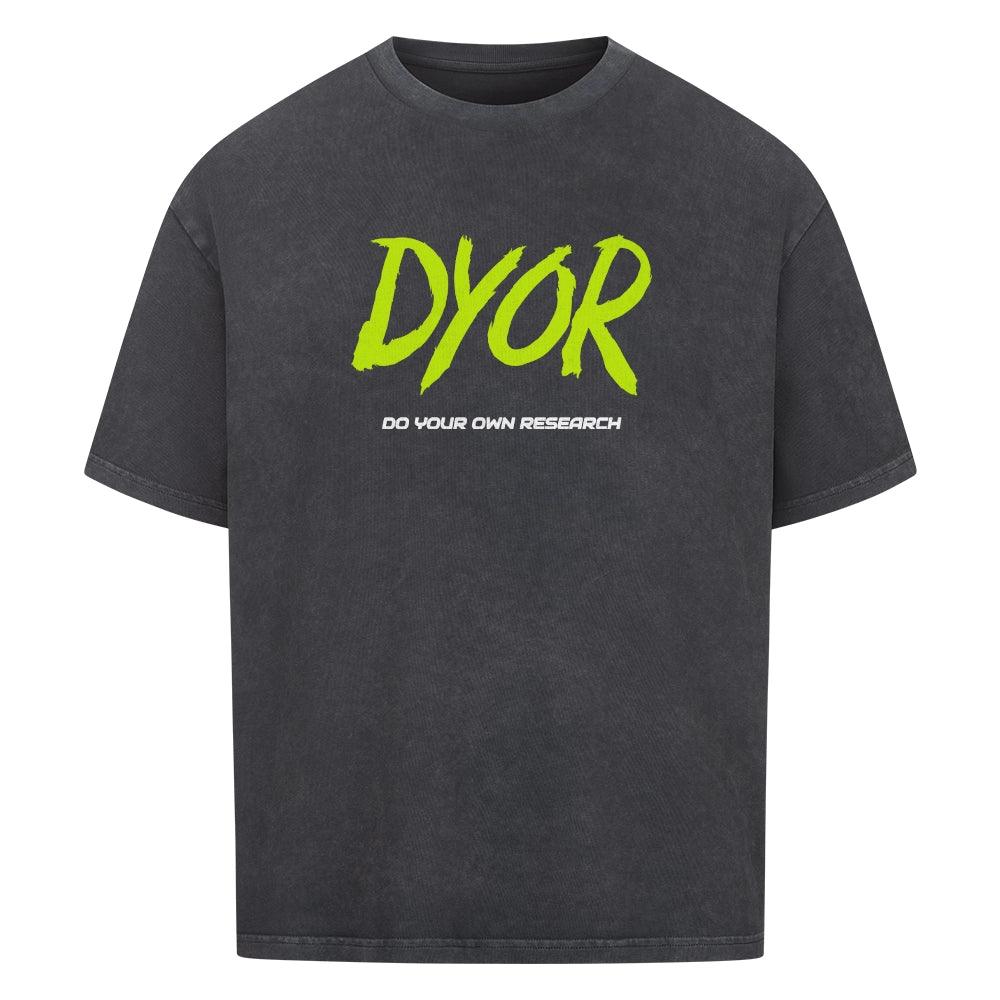 Premium Washed Black Oversized T-Shirt DYOR NFA | Front View with Neon Green Crypto Statement by CUKIDRIP