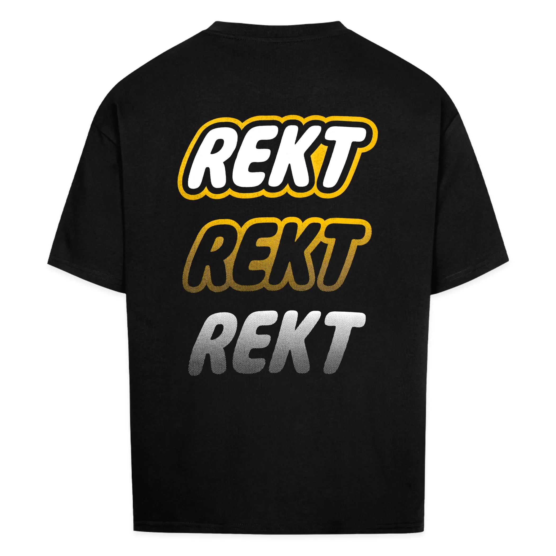 Premium Black Oversized T-Shirt REKT | Back View with Triple REKT Fade Print by CUKIDRIP