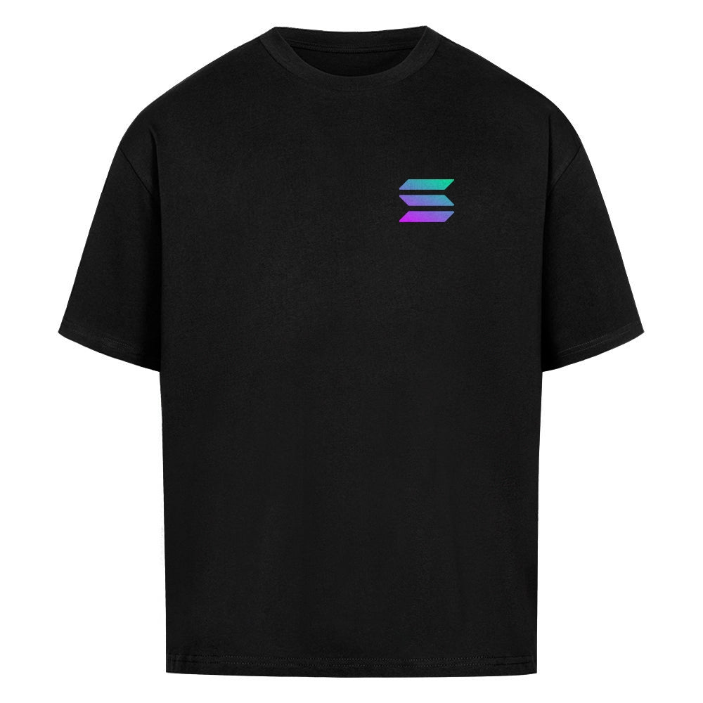 Simple oversized T-shirt in black with small Solana logo on the front, clean web3 streetwear