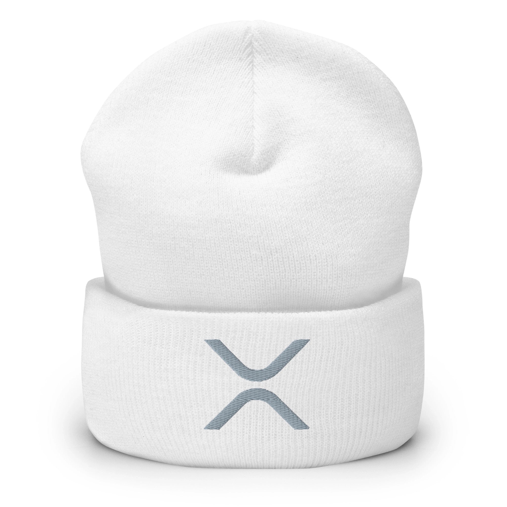 Ripple White Beanie Minimalist Front Embroidery | Elegant Crypto XRP Merch by CUKIDRIP