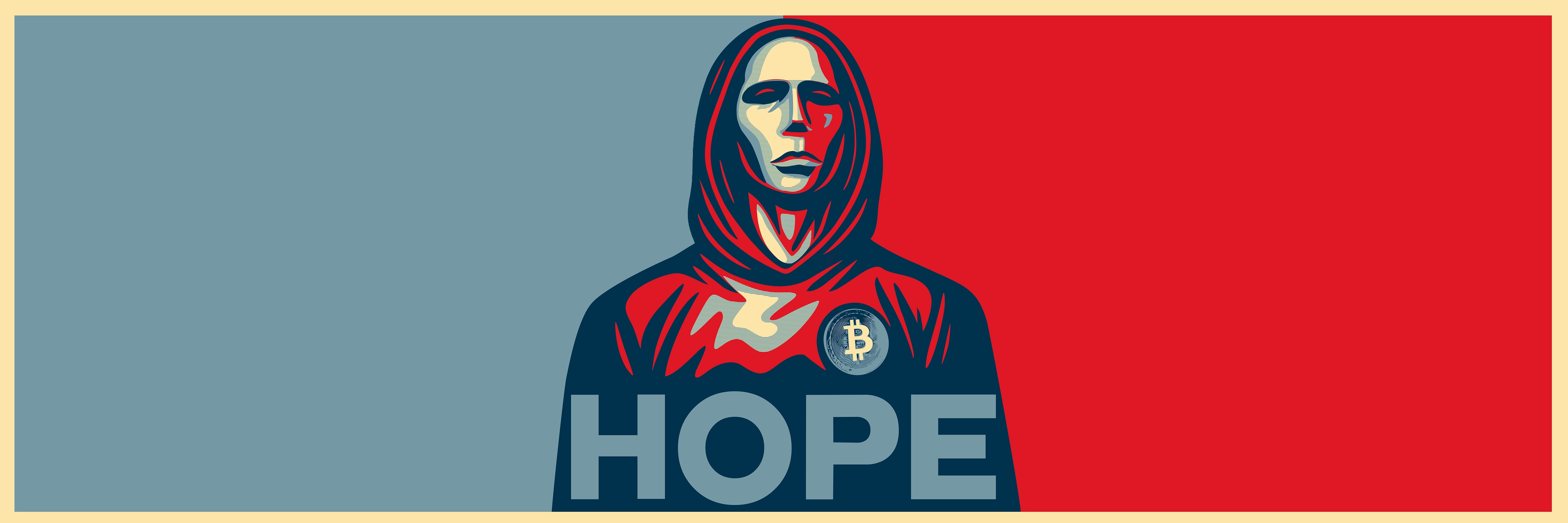 Satoshi Nakamoto in Shepard Fairey inspired Art-Piece | Desktop Banner for premium streetwear by CUKIDRIP